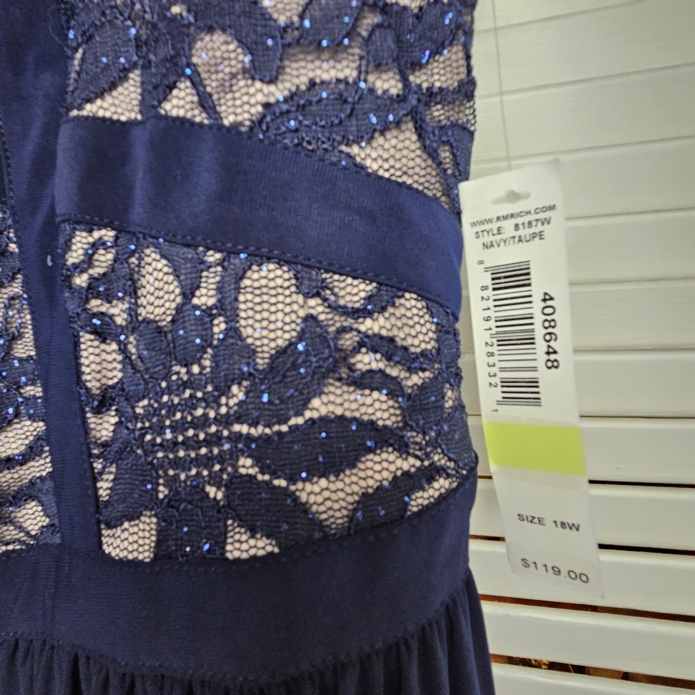 R&M Richards Women's Navy and Taupe Maxi Length Dress Gown Size 18W - Picture 6 of 11